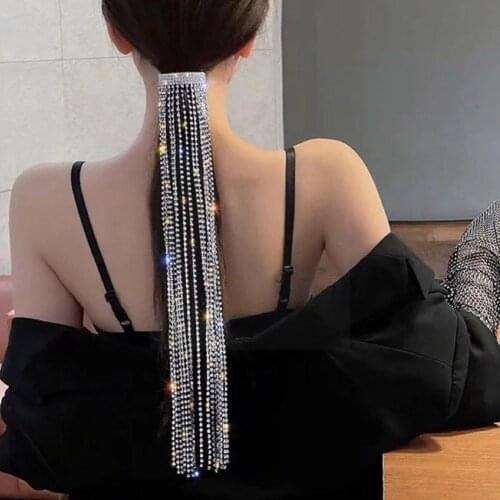 Fashion Trend Full Rhinestone Tassel Hair Ornament Clip Hair Fringed Spring Ponytail Accessories Clip Headdress M0H4