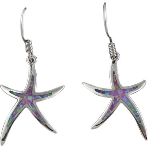 Pink Fire Opal Starfish Shaped Silver Plated Earrings for Women OE285