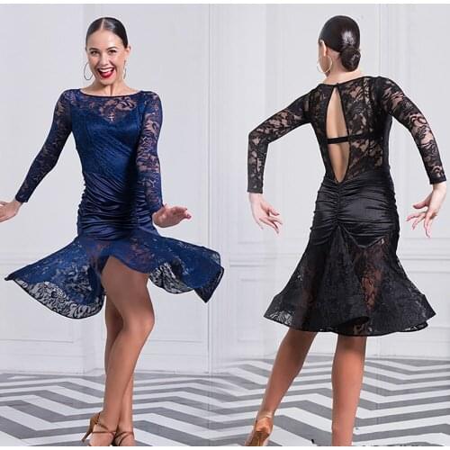 Top Quality Latin Dancing Dresses For Ladies Black Red Lace Dancing Skirts Sexy Female Women Square Stage Modern Garments B049