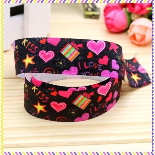 1'' inch Free shipping Elastic FOE valentine heart printed headband headwear diy hair band wholesale OEM 25mm H4457
