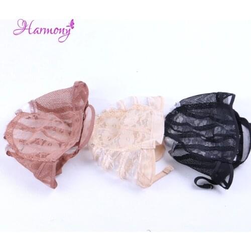 10 pcs/lot Black color lace wig caps hairnets for making wigs With Adjustable Stretch Lace Strap glueless wig caps