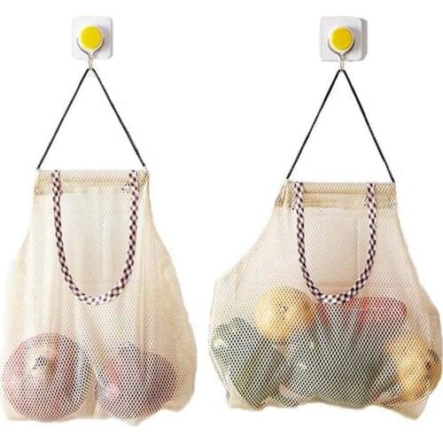 2Pcs Kitchen Garlic Ginger Mesh Storage Bag Vegetable Onion Potato Storage Hanging BagHollow Breathable Mesh Bag (2pcs Garlic Gi