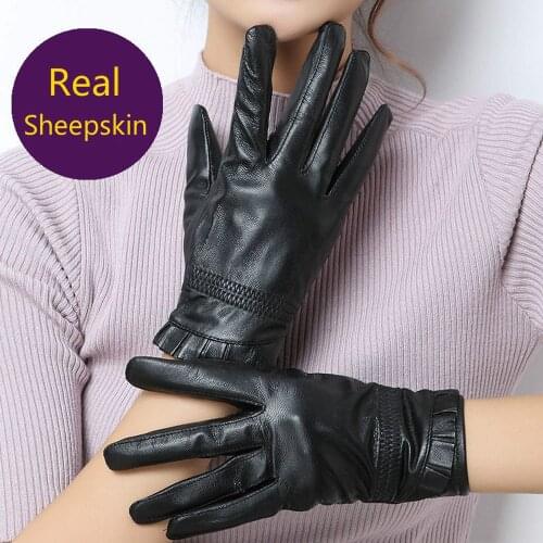 2020 Women Genuine Leather Gloves Sheepskin Gloves Fashion Female Windproof Gloves Autumn And Winter Mittnes
