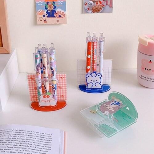 2021 Kawaii Acrylic Pen Holder New Creative Cute Bear Pencil Container Office Stationery Storage Rack Desktop Organizer
