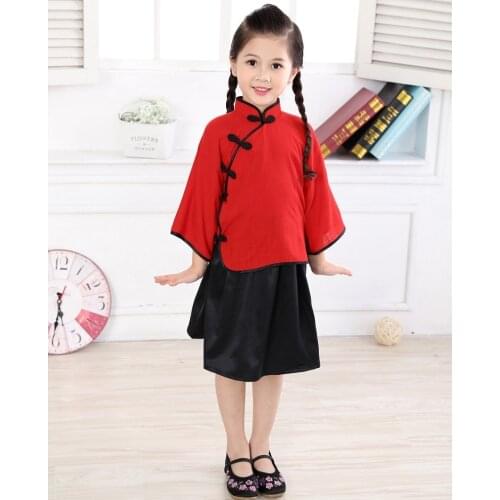2020 Girl Dresses Spring Summer Children Qipao Chinese New Year Cheongsam Girls Clothes Outfits Cotton&Linen Chi-Pao Set