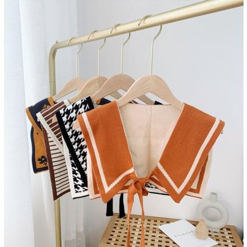 2021 Fake Collar for Women Solid Color Knitted False Collar Shirt Detachable Collars Summer Lapel Shawl Shoulder Wrap Decor