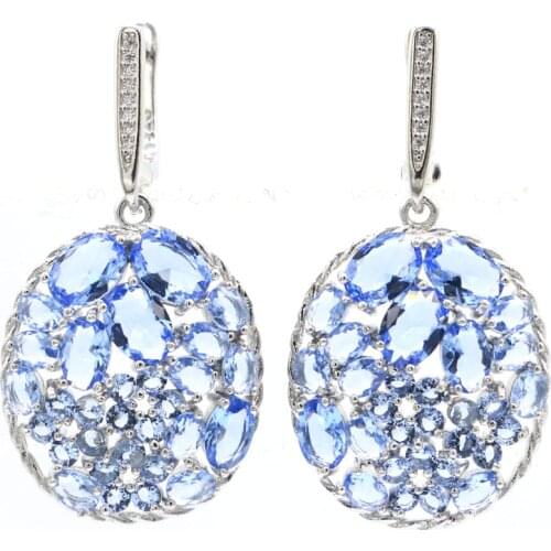 43x5mm SheCrown Created White Sapphire Gift For Sister Wedding Silver Earrings