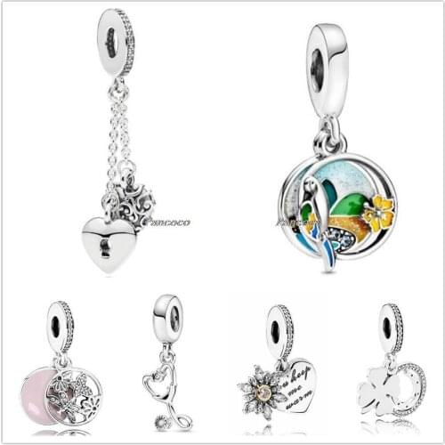 Authentic 925 Sterling Silver Four-leaf Clover & The Horseshoe Lucky Day Pendant Beads Fit Pandora Bracelet & Necklace Jewelry