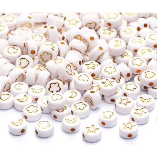 White Mix Star/Moon/Flower Acrylic Beads 4x7mm Round Letter Spacer Beads For Jewelry Making Diy Necklace Bracelet Accessories
