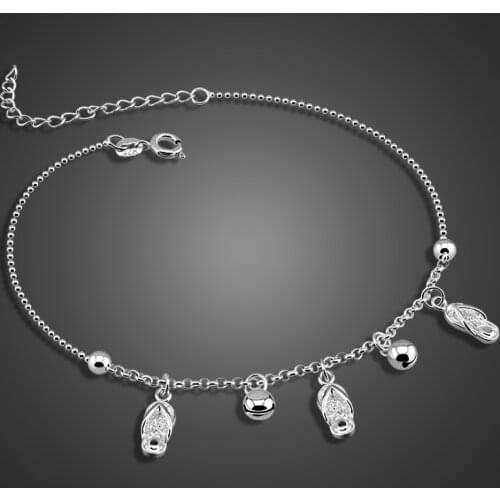 Fashion Women 100% 925 Sterling silver Ankle 28cm Leg Bracelet Foot Summer Beach Barefoot Sandal Sankle on the leg Accessories