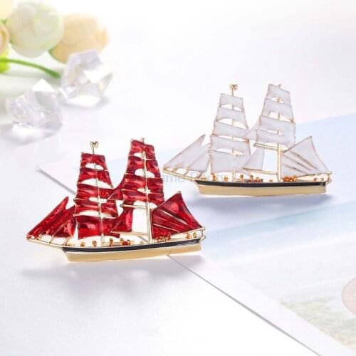 Sailboat Brooches Red Enamel Chip Brooches For Women And Men Suit Corsage Hats Pins Jewelry Accessories Gift