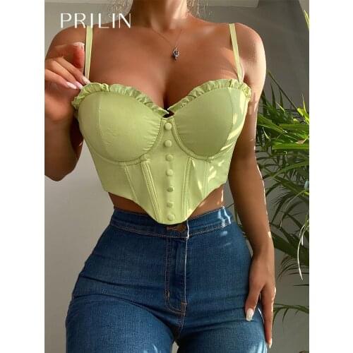 Women Sexy Bras with Underwire Ruffles Buttons Backless Sex Crop Top Party Clubwear Corset Lingerie Tank Tops Push Up Underwear