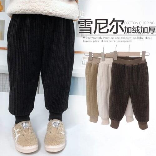 Winter Baby All-in-one Velvet Trousers 2021 Fall Boys Corduroy Harem Pants Girls Outer Wear Plus Velvet Trousers