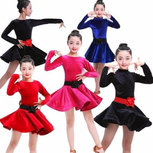 Velvet Child Latin Dance Dresses Kids Ballroom Dance Costume Girl Modern Dance Dress Women Vestido Waltz Stage Dance Clothing