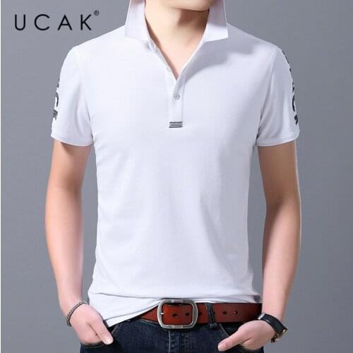 UCAK Brand Streetwear Solid Color Short Sleeve T-Shirts Men Clothing Summer New Turn-Down Collar Casual T Shirt Homme U5438