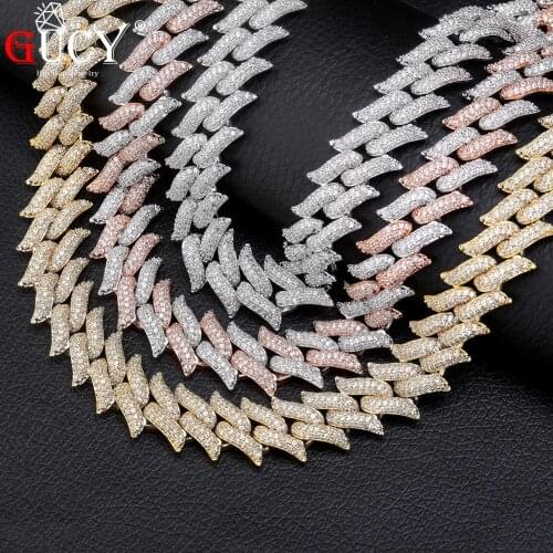 GUCY 16mm Miami Cuban Chains Necklace For Men Gold Silver Color Hip Hop Iced Out Paved Bling CZ Rapper Necklace Jewelry