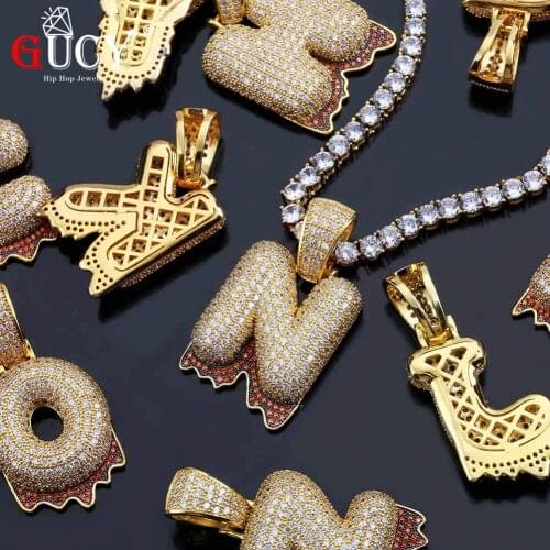 GUCY A-Z Name Bubble Blood Drip Letter Pendant Charm Necklace For Men n Women Halloween Cosplay with 4MM Tennis Chain