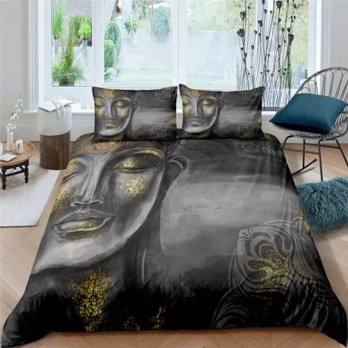 Bedding Set Luxury 3D Buddha Statue Print 2/3Pcs Comfortable Kids Duvet Cover Pillowcase Home Textile Single/Queen/King Size