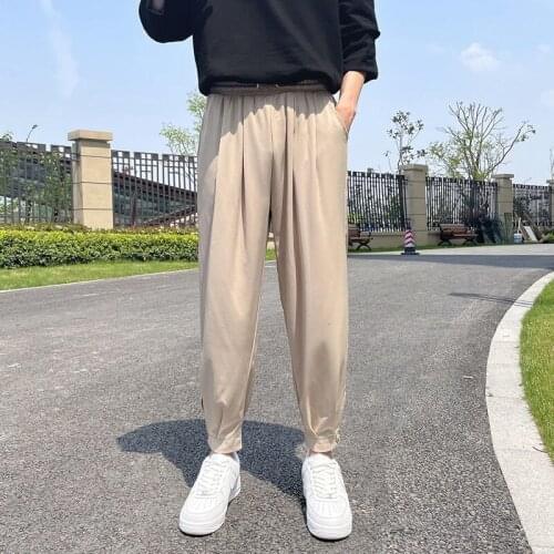 Summer Thin Casual Pants Mens Fashion Khaki Black Breathable Ice Silk Pants Men Streetwear Loose Hip-hop Harem Pants Mens M-5XL