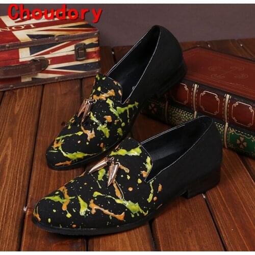 Choudory Men Velvet Casual Loafers Leather Slip-on Dress Shoes Handmade Smoking Slipper Mens Flats Party and Wedding Shoe