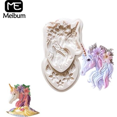 Meibum New Unicorn Flower Horse Shape Silicone Mold Chocolate Fondant Cake Decorating Mould Gum Paste Pastry Pan Baking Tools