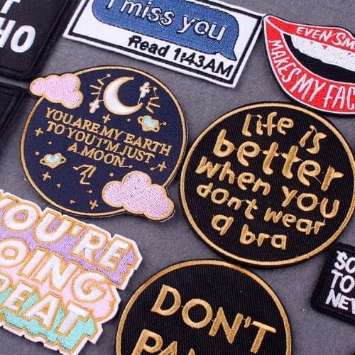 Words Patch Iron-On Patches For Clothing Stripes Letter Embroidered Patches On Clothes DIY Lips Clothes Patches With Iron Badges