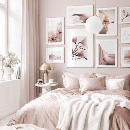 Wall Decor Pink mountain Poster Pink Flower Minimalist Wall Picture Quotes Canvas Painting Nordic Landscape Print Art Home Decor