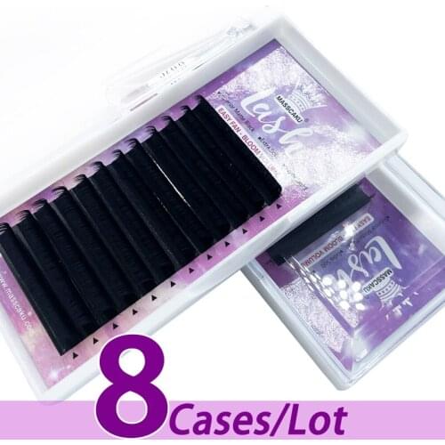 8pcs/lot MASSCAKU natural soft 8-20mm easy bloom eyelash extensions fast blooming lash tray private logo easy fan lashes