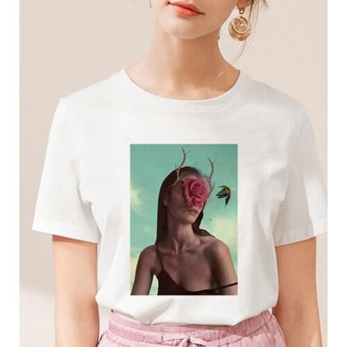 2019 New summer Abstract girl Print t shirt women aesthetics Short Sleeve t-shirt White Thin section Hipster Tshirt Tops clothes