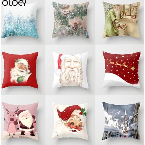 New Christmas Santa Claus Pattern Polyester Pillowcase Home Hotel Bed Car Seat Back Decoration Pillowcase Style Comfortable