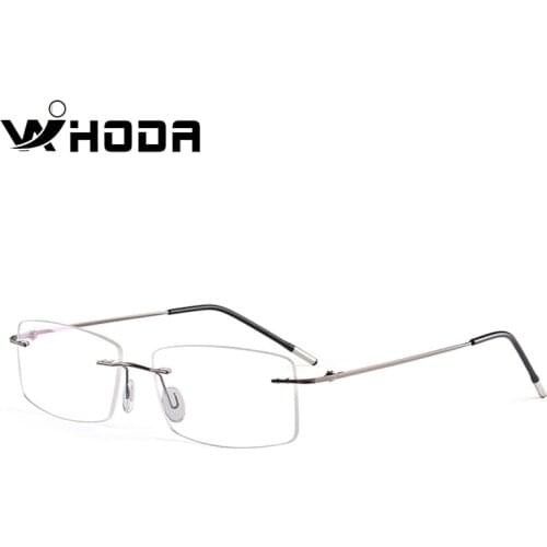 WIHODA Pure Titanium Rimless Square Glasses Frame, Men Women Square Frameless Glass Frames for Prescription Myopia& Hyperopia