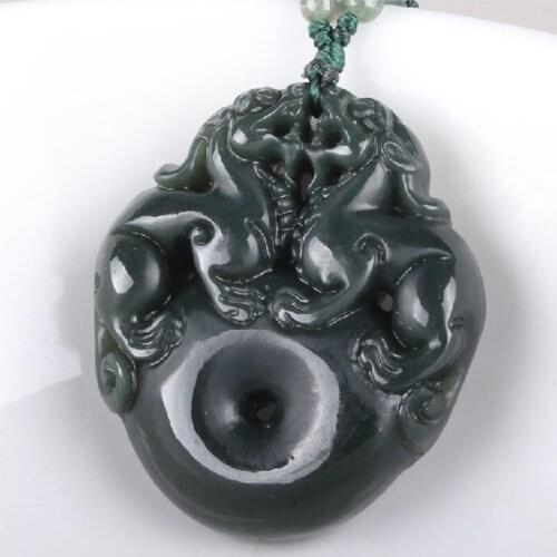 Wholesales Natural Real Green Stone buckle PiXiu Coin Chinese Dragon Amulet Pendants Necklace Gift for Men Fashion Jewelry