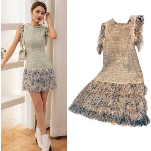 Handmade Fur Feather Dress New arrival Self Portrait Vintage Elegant Lace Dress Sleeveless Luxury Dresses Vertidos