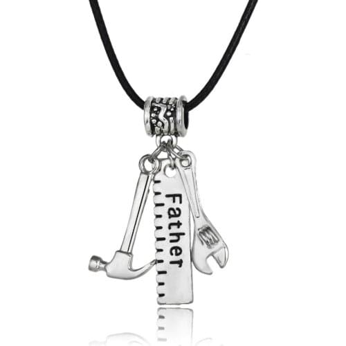 Father Pendant Necklace Hammer Wrench Ruler Leather Party Work Tools Chokers Family Dad Daddy Family Men Jewelry Exquisite New