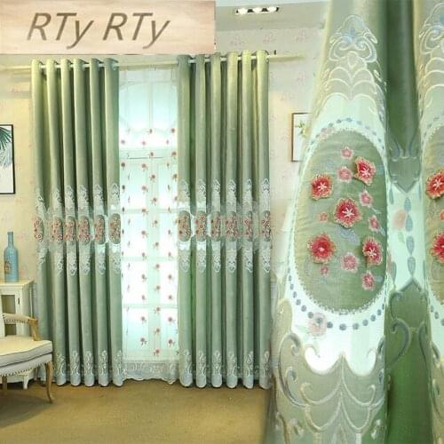 Custom European Home Garden Blue Luxury Embroidered window curtain living room Emboss Red Plum blossom Sheer Panels wp317#40