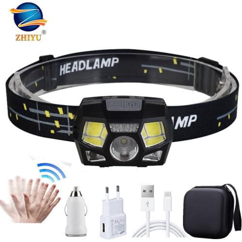 ZHIYU Portable LED Sensor Headlamps 7 Modes T6 COB White Red Light Torch USB Rechargeable Mini Headlights Camping Fishing Lamps