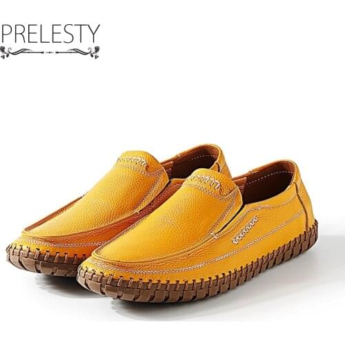 Prelesty Brand High Quality Handmade Spring Soft Mens Natural Leather Shoes Casual Slip On Driving Loafers Stitching Shoes