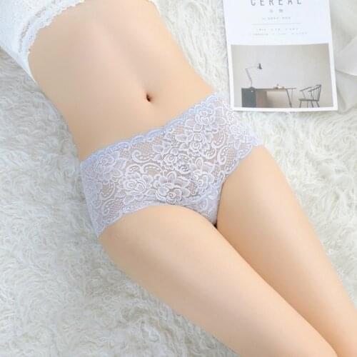 Luxury Lace Sexy Mid Waist Thong Daily Air Permeability Boxer Panties Mid Waist White Red Silver Gray Briefs