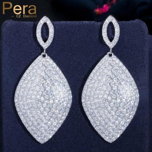 Pera Gorgeous Micro Pave Full Paving CZ 925 Silver Ear Jewelry Large Danging Drop Earrings for Dubai African Indian Women E498