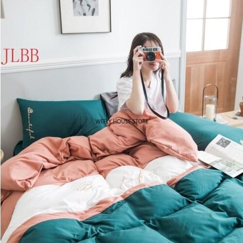 Modern bedding set Solid big stripe duvet cover set embroidery home bed linen 4pcs soft fitting constrast bed USA cotton sheet