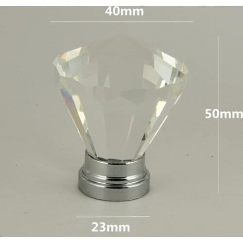 Modern fashion clear k9 crystal wine cabinet wardrobe door handles 40mm diamond head silver chrome kitchen cabinet dresser Knob