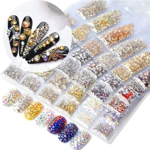 6Pack Rhinestones Set Flatback Glass Nail Rhinestones 6Size Mixed Color AB Crystal Strass 3D Charm Gems DIY Nail Art Decorations