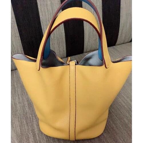 2021 Genuine Leather Bucket Bag Lychee Layer Suede Leather Simple Handbag Classic Shopping Bag
