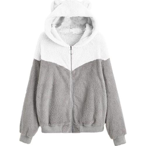 Zip UP Hoodie Womens Casual Fashion Contrast Color Loose Long Sleeves Hoodie