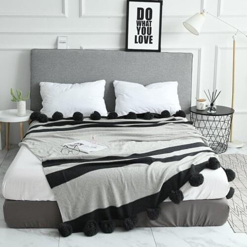 Knitted Blanket Yarn Knit Casual Decorative Fringe Blanket Close-fitting Blanket With Ball Bed Covers Koc Cobertor Para Inverno