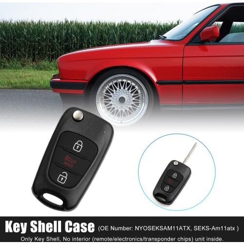 X Autohaux 3 Buttons Flip Folding Uncut Key Remote Control Fob Case Shell Replacement Brand New Key Case NYOSEKSAM11ATX for Kia