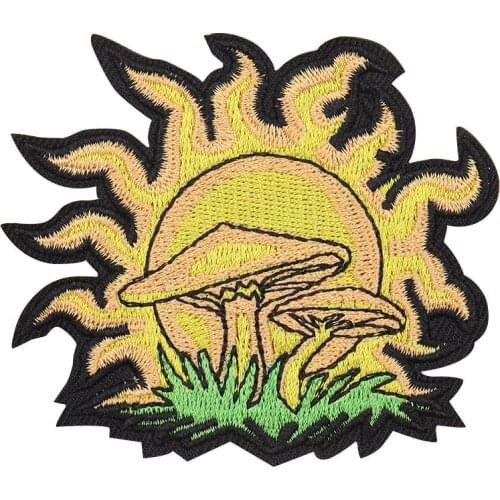 2PCS Sunshine Mushroom Patches Creative 3D Embroidery Applique Iron on Patch for Clothing DIY Backpacks Sewing Clothes Stickers