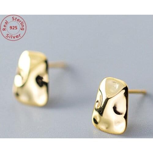 New Design Genuine 925 Sterling Silver Earrings Gold Color Abstract Face Symbol Stud Earrings Fashion Women Jewelry