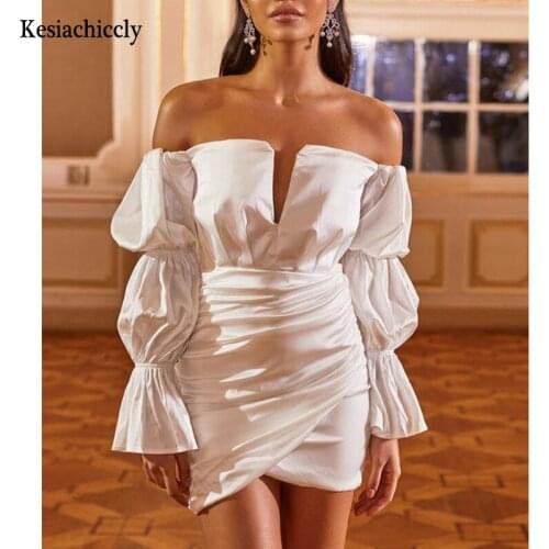 Kesiachiccly Folds High Quality Satin Dress Women Off Shoulder V Neck Mini Autumn Dress 2021 Backless Lace Up Party Sexy Dresses