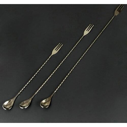 1PCS Trident Bar spoon Cocktail Mixing Spoon 30cm/40cm/50cm, Stainless Steel, Gunmetal Black